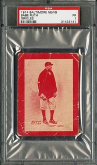 1914 Baltimore News Babe Ruth Rookie Card – Ruth’s First Ever Baseball Card!  (PSA 1)